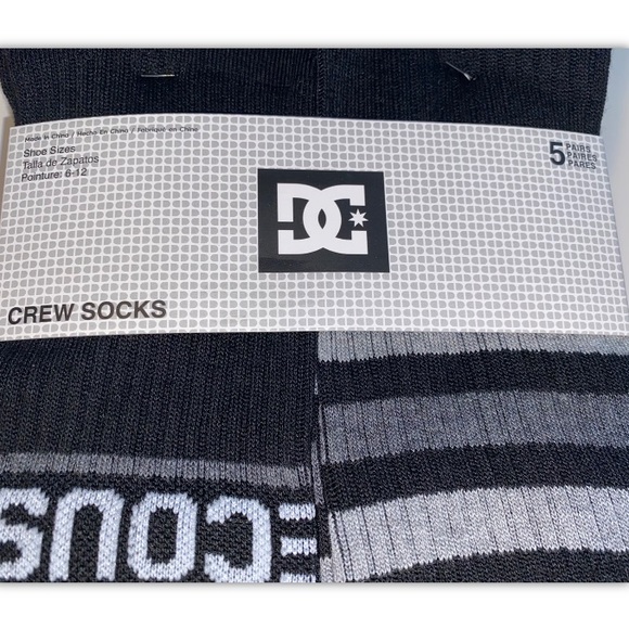 DC Crew Socks 5 Pair Men’s 6-12 Black Gray w/ Mixed Stripes & Logo Shoe Co Skate - Picture 2 of 12